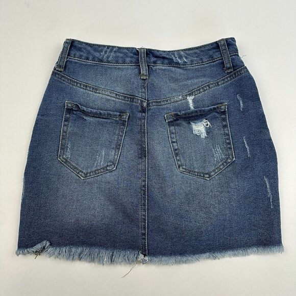 Wild Fable Denim Blue Jean Mini Skirt Distressed Size 00 Medium Wash Pockets - Picture 6 of 6
